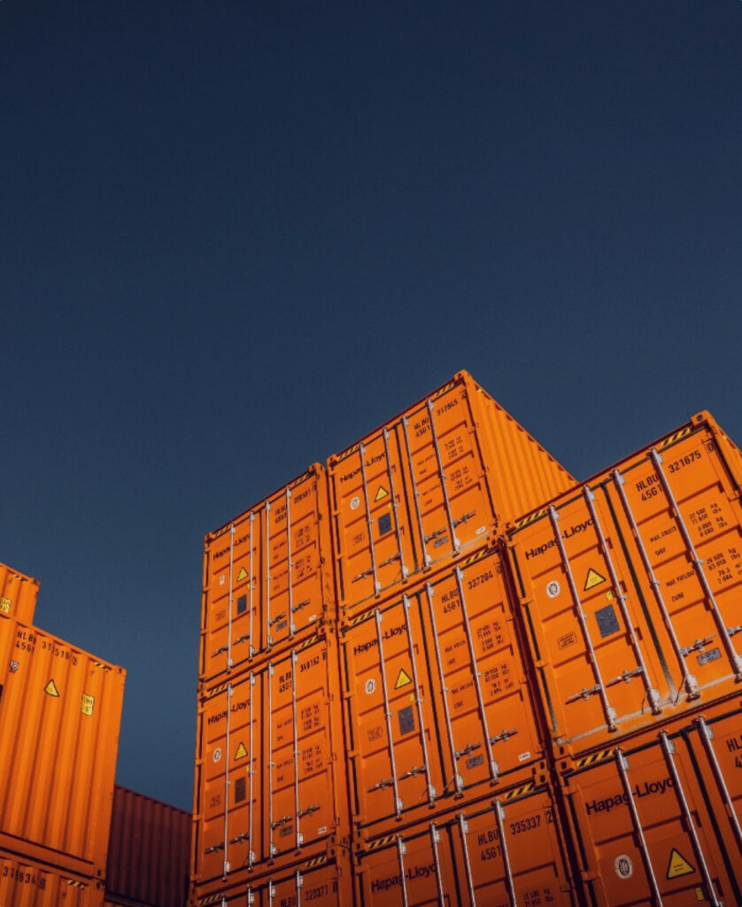 Stacked cargo containers in a terminal yard